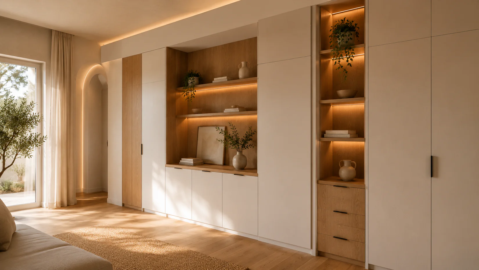 Carpintería interior a medida en Tarragona con madera natural y frentes lacados