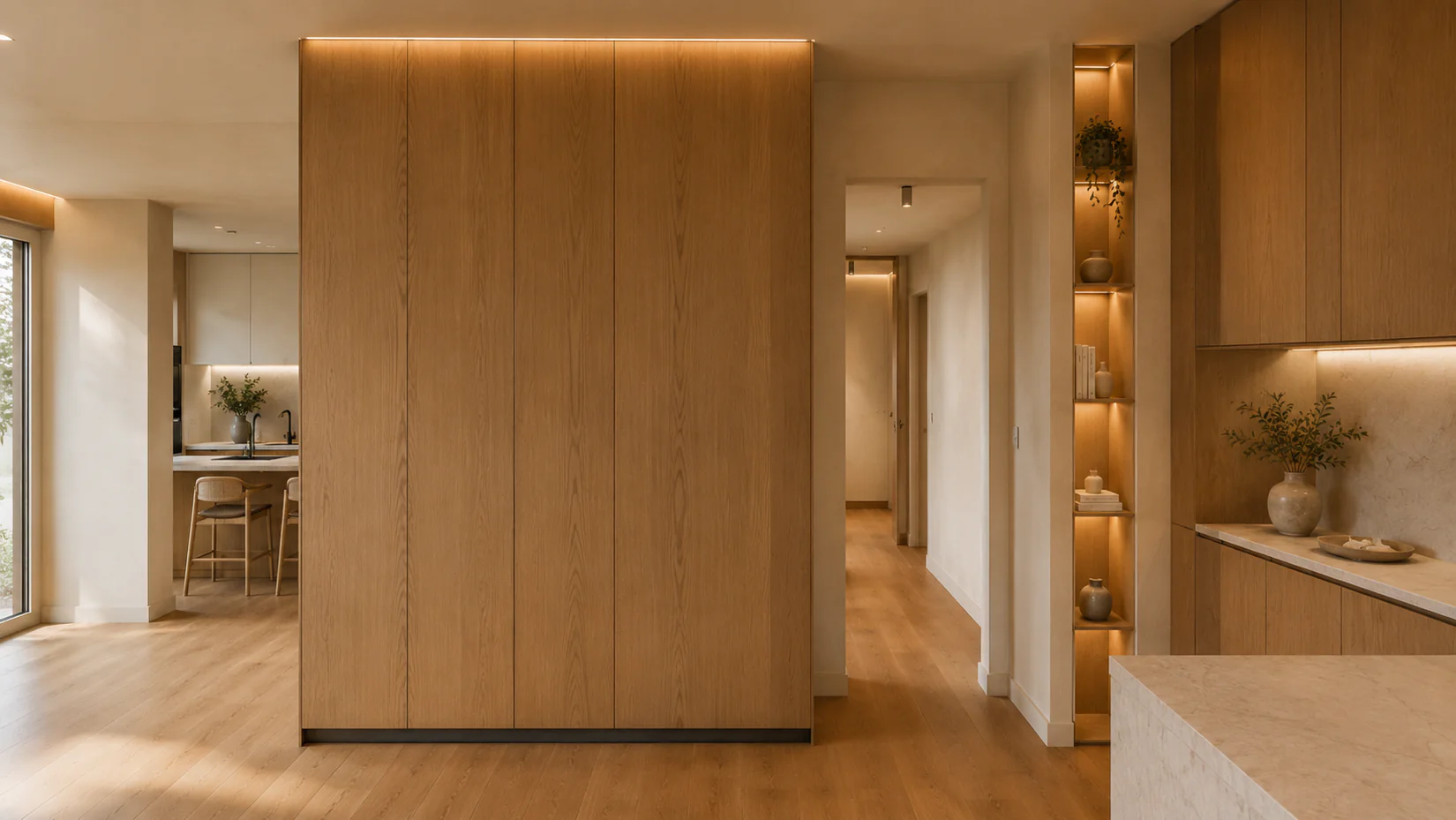 Panelado de madera y superficie de piedra en interior de Reus